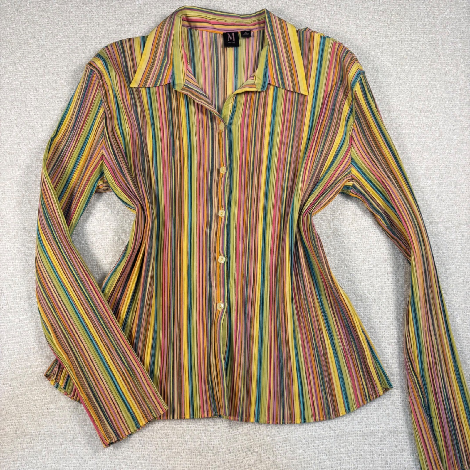 vintage 00s milano button up collared blouse candy stripe hippie 70s retro artsy