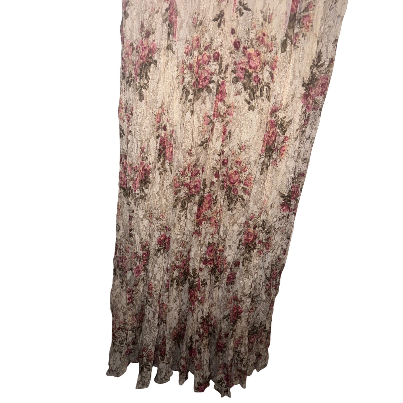 Vtg 90s Sz S Floral Lace Maxi Dress V-Neck Cottagecore Country Romantic Prarier