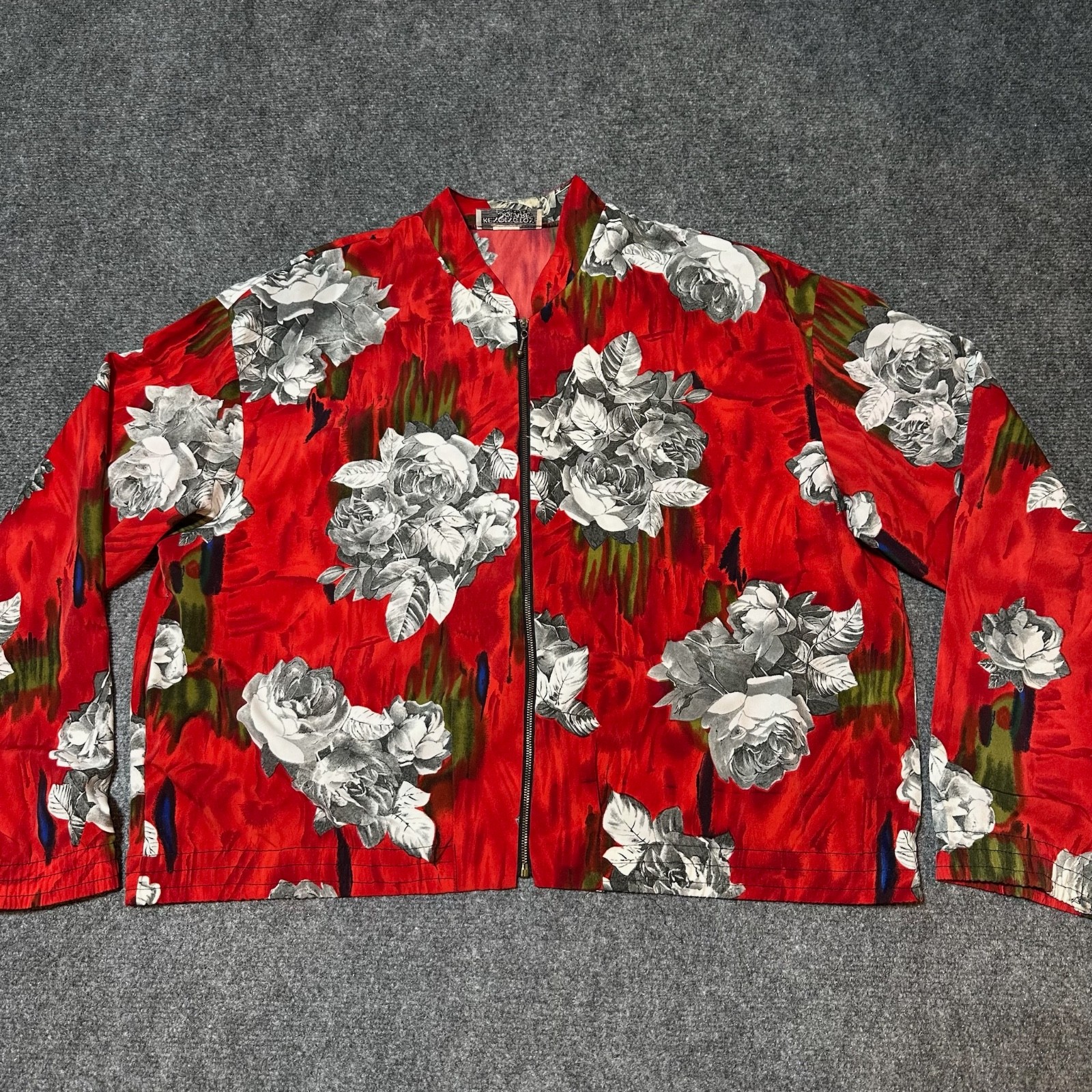 VTG Kensington Square Jacket Womens XL Red White Floral Shoulder Pad Made In USA
