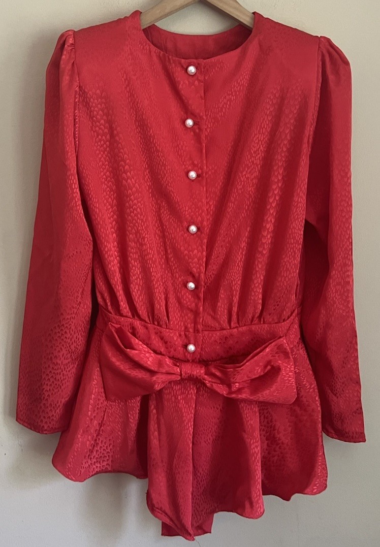 Vintage Skirt Set Blouse Top 80s 90s Ruffle Bow Secretary Peplum Size Small 4 6