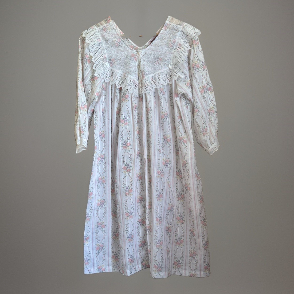 Vintage Brandywine Cottagecore Nap Dress Lace Yoke Cotton Nightgown Prairie USA
