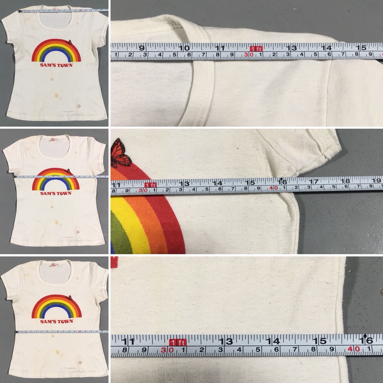 Vintage SAMS TOWN Rainbow Graphics W/ Butterfly T Shirt 70s 80s Misses Large