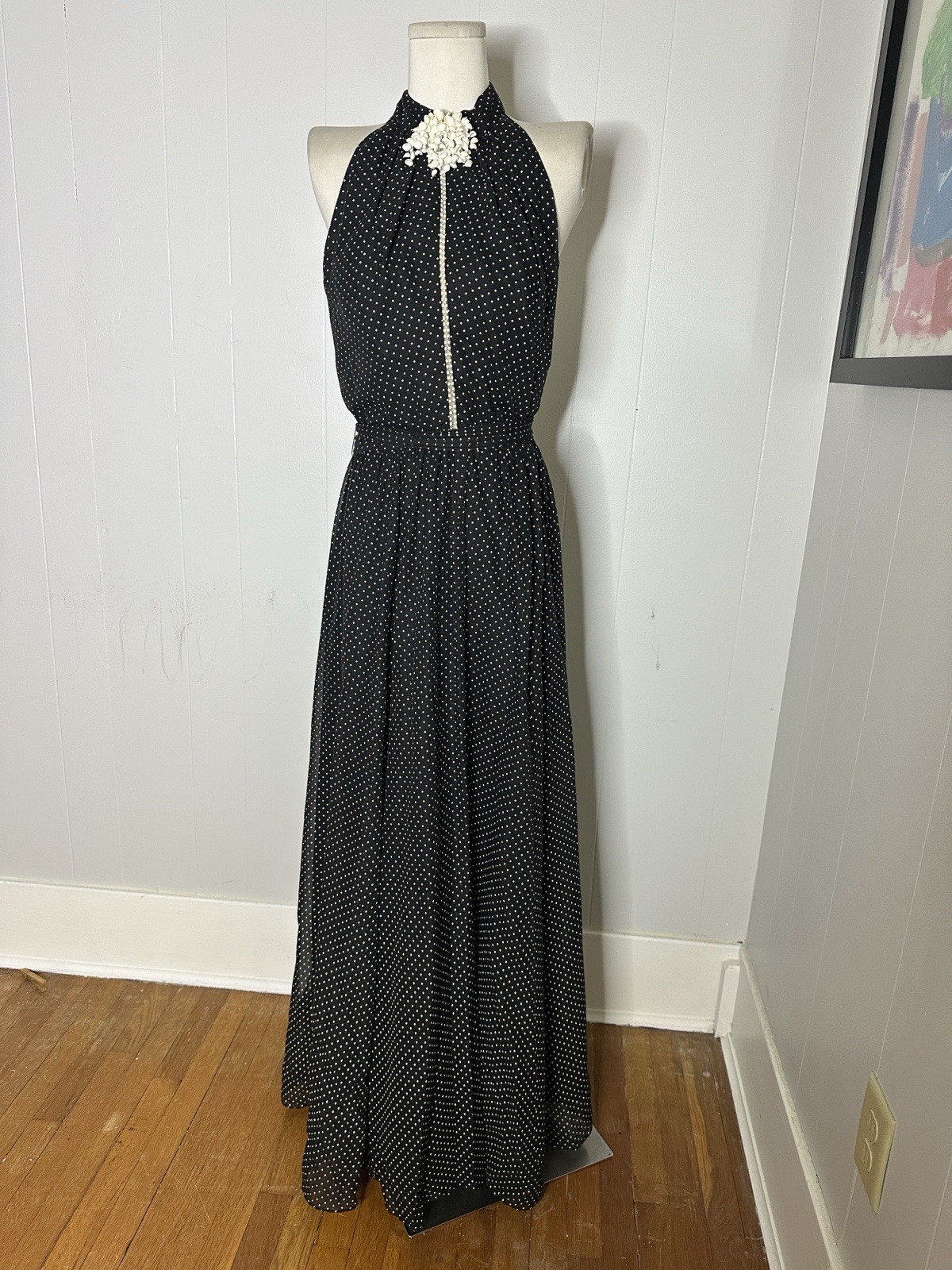 Vintage Lilli Diamond Polka Dot Halter Maxi With Shawl 1970s