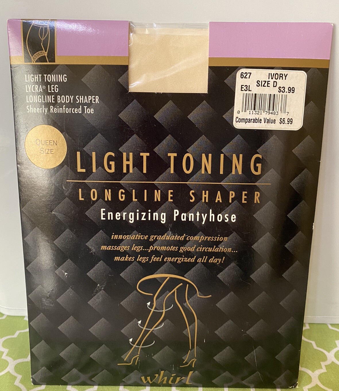 Vintage Whirl Light Toning Longline Body Shaper Pantyhose Size D Ivory