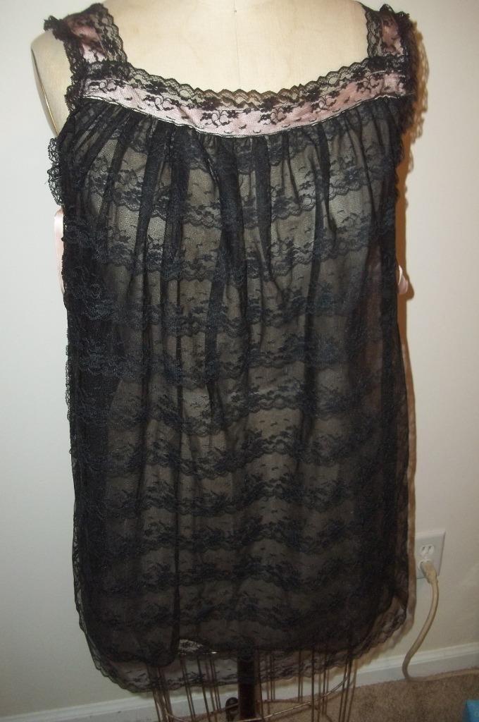 Vintage 60’s LEONORA Black Lace Lingerie Babydoll Chemise Negligee Nightie S