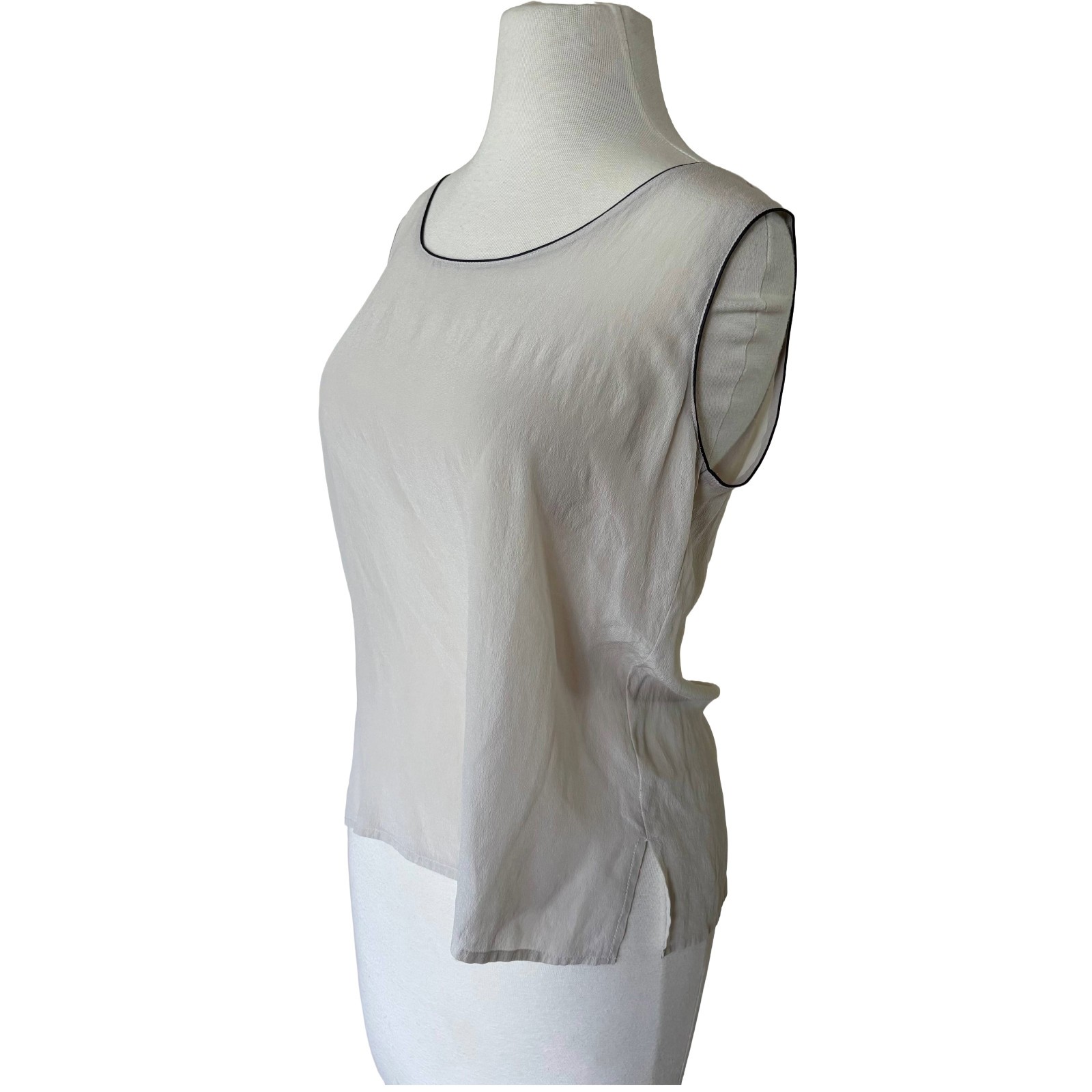 Vintage Semisheer Creme Silk Bogari Signature Loose Tank Top / White Blouse
