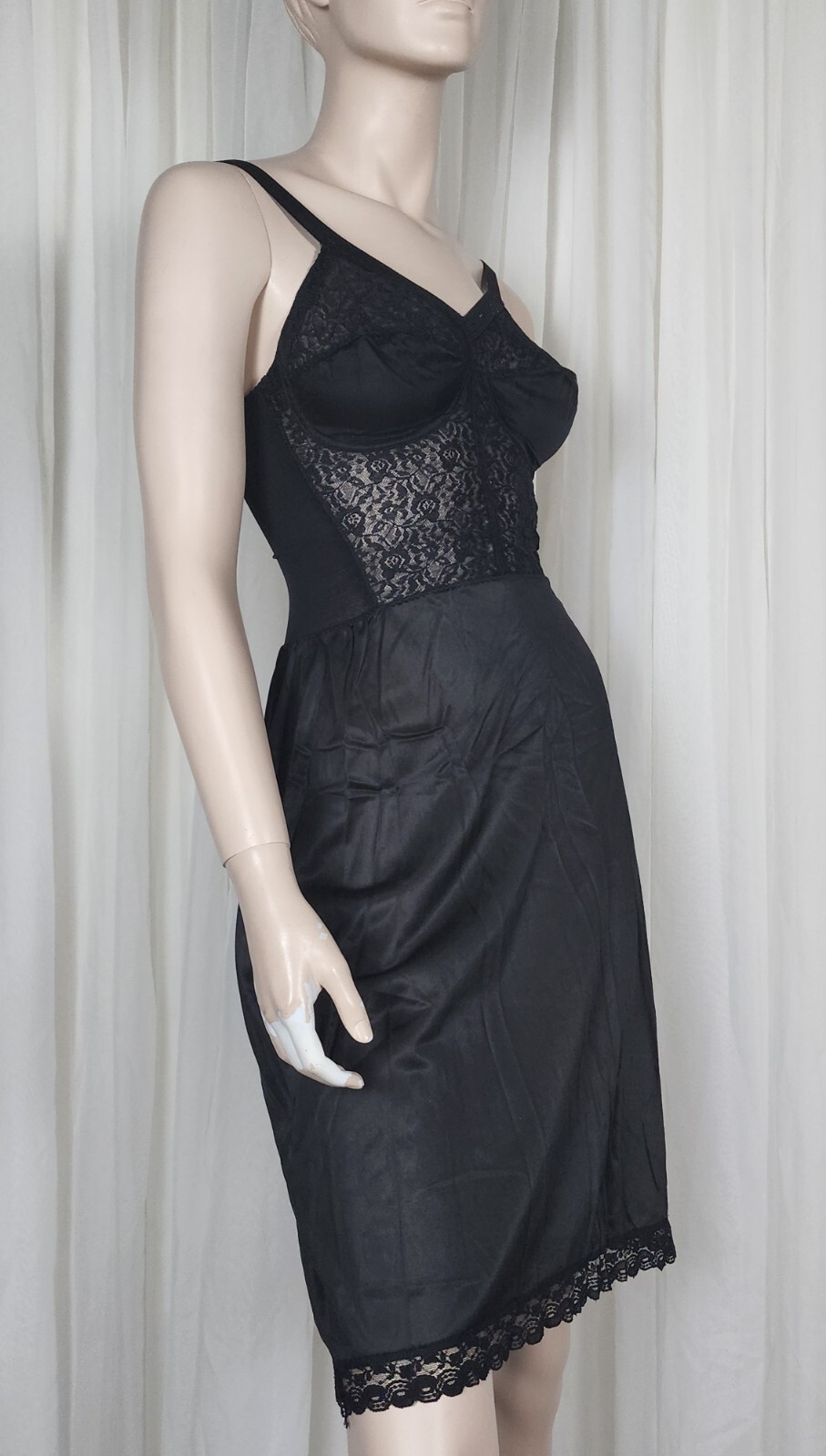 Vintage 50s 60s Belinda stretch control top bra dress slip 36 C cup sz S black