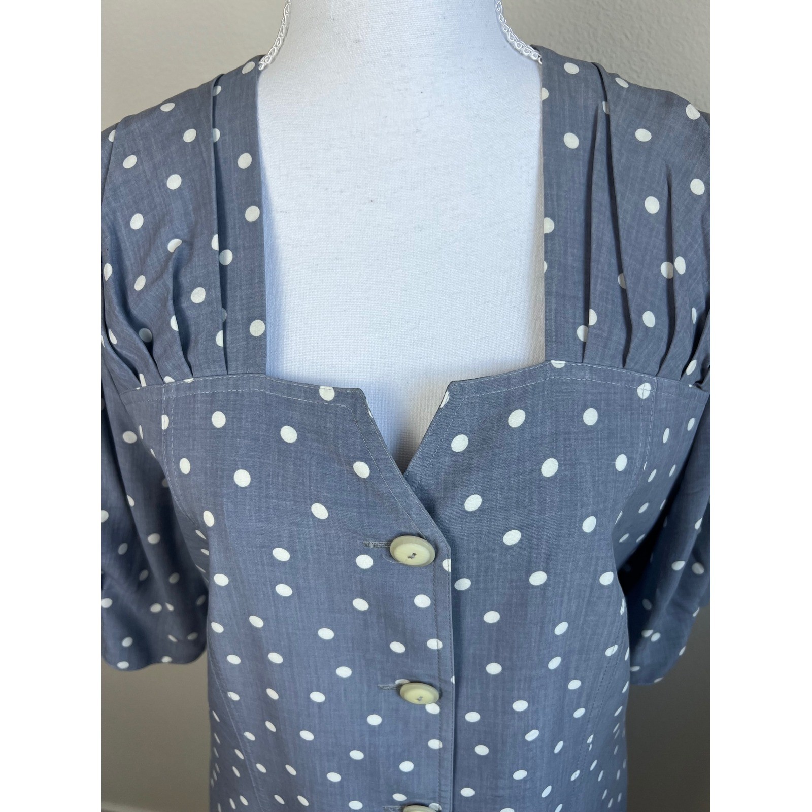 VTG 80s Retro Modest Polka Dot Skirt Suit EU40 US 8/10 Button Front 2 Piece Set