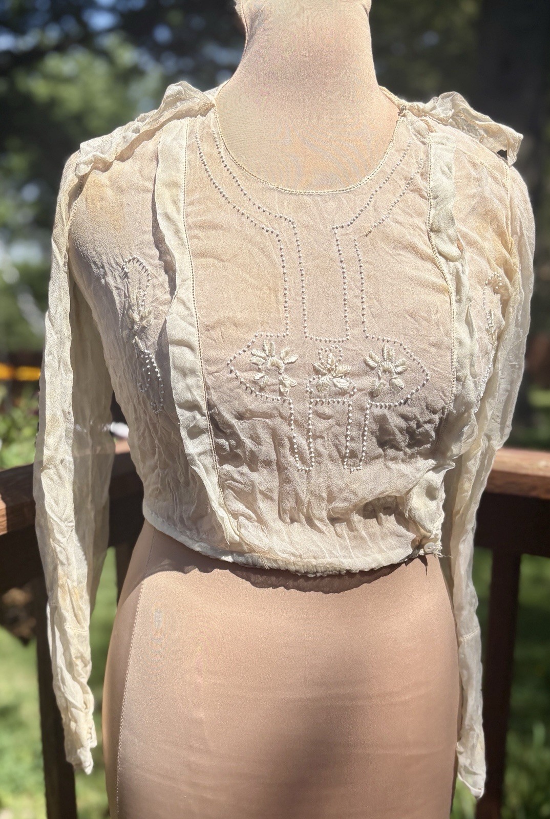 ✨ Antique 1907 Edwardian Sheer Blouse Beaded Embroidery Sailor Collar RARE gem