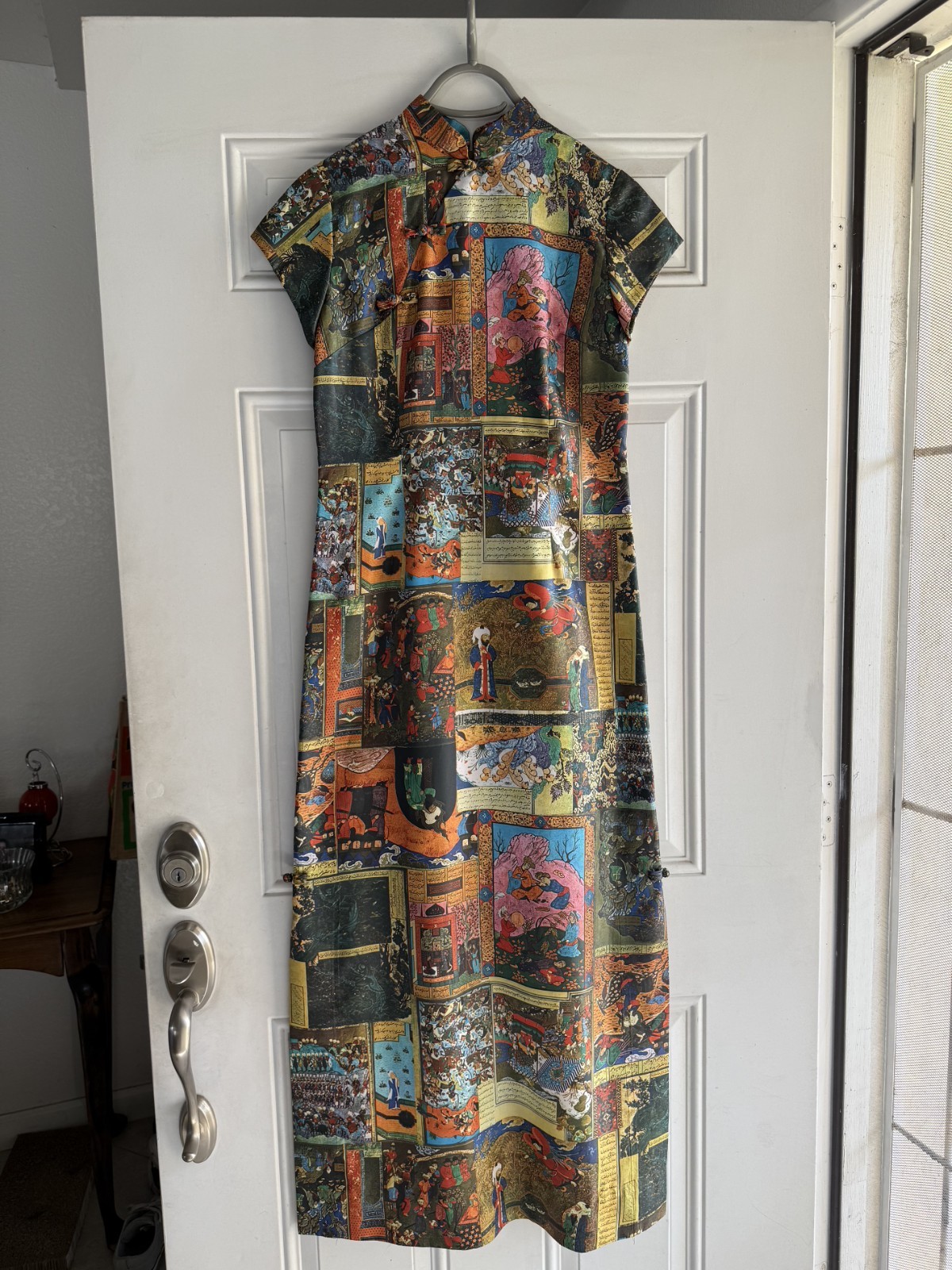 Vtg Timeless Waltah Clarke’s 60-70s Cheongsam Quipao Maxi Patchwork dress Size 8