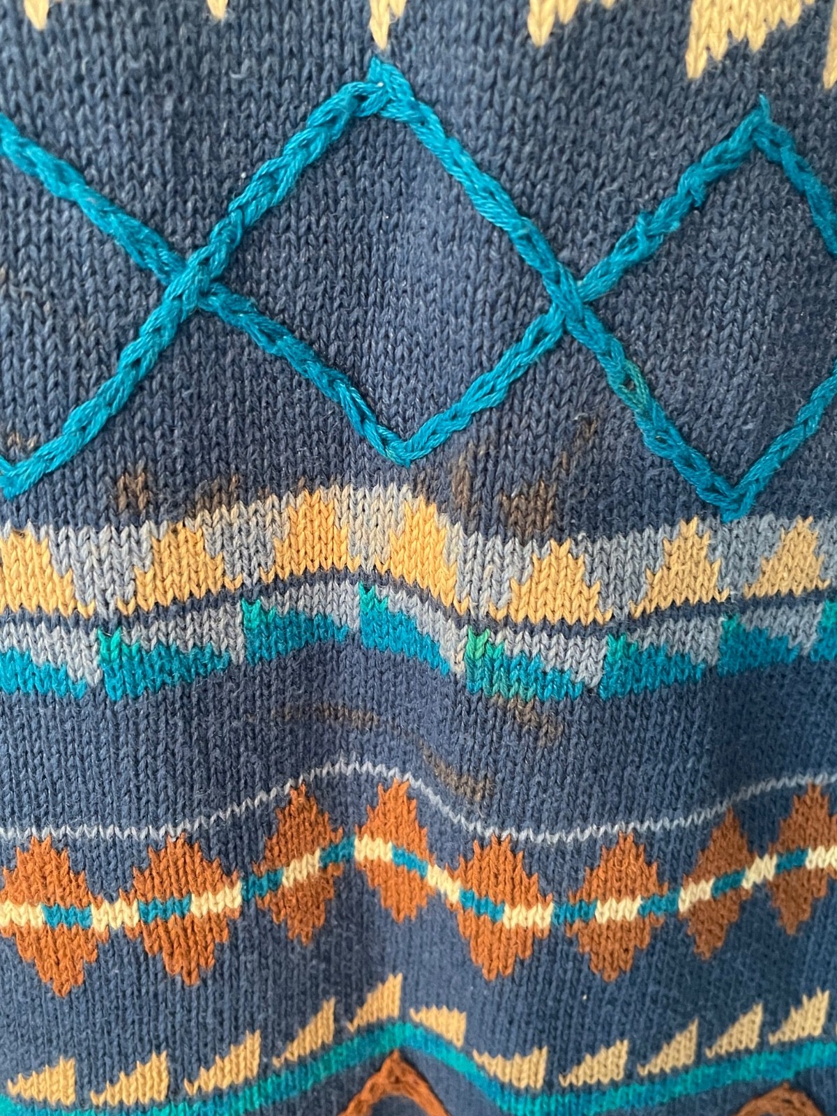 Vintage Segrets Sun Prints – Sweater Vest – Blue/Brown – Cotton/Ramie – Sz L