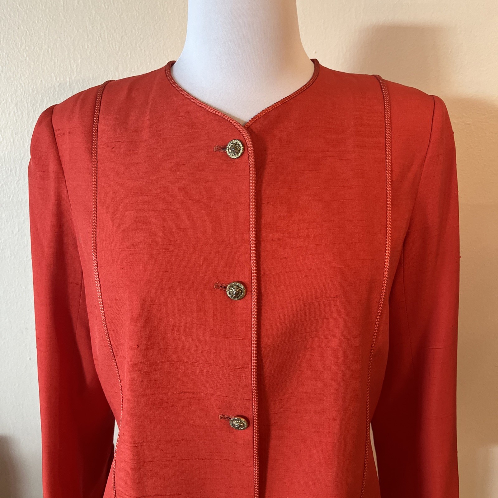 CHANEL vtg for Sara Fredericks Silk Red 2 Piece Skirt Suit~ Size S~ Gorgeous!