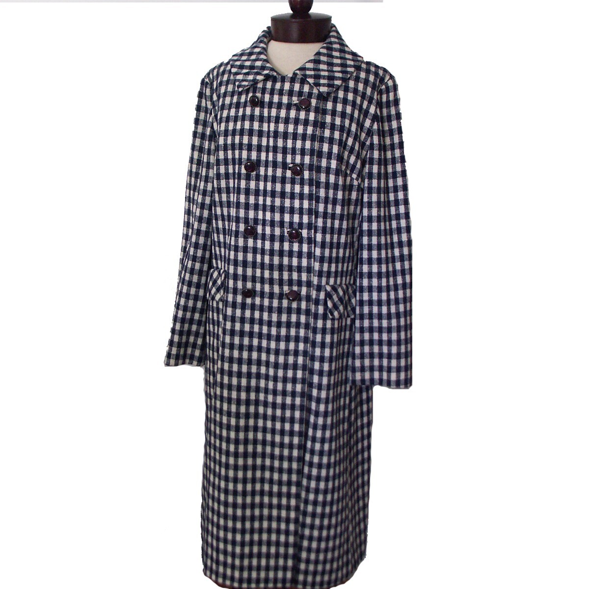 SIZE M VINTAGE 60s 70s BROMLEIGH COTTON POLY BLEND BLUE CHECK LINED COAT