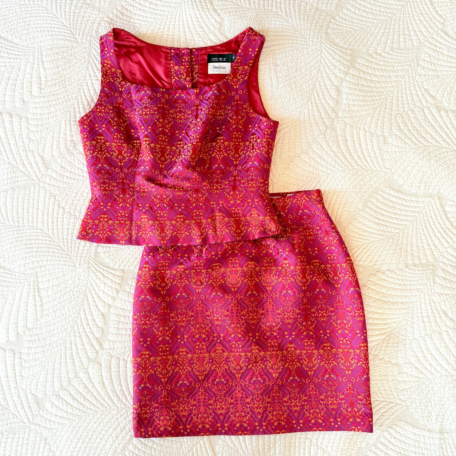 Vintage 90s Y2k Isabel Ardee Pink & Purple Brocade Skirt Set Size 8