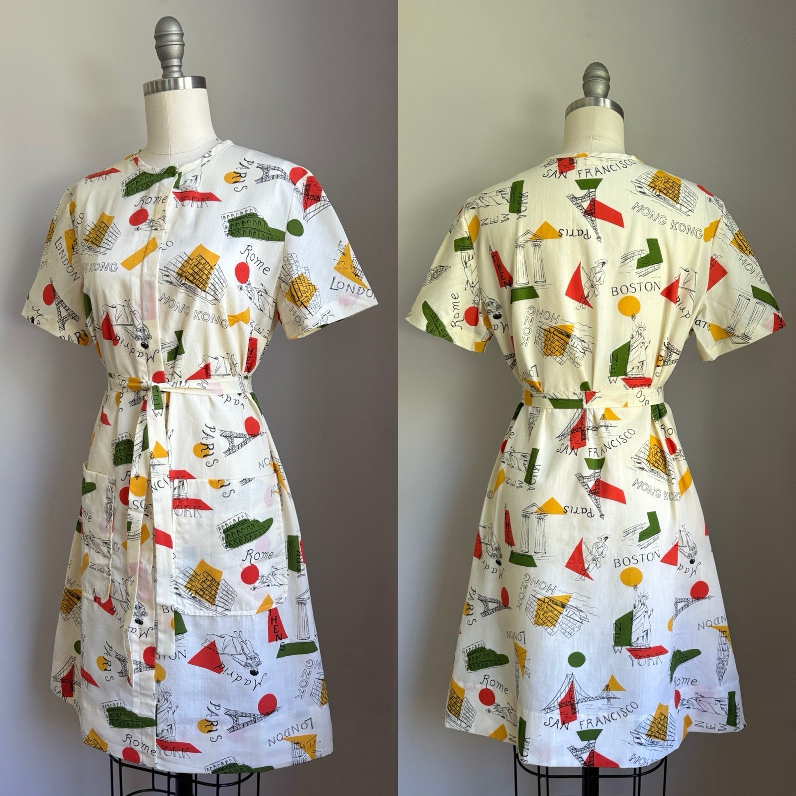 Vintage 1960’s NOS TWA Flight Attendant Stewardess Travel Destinations Dress M