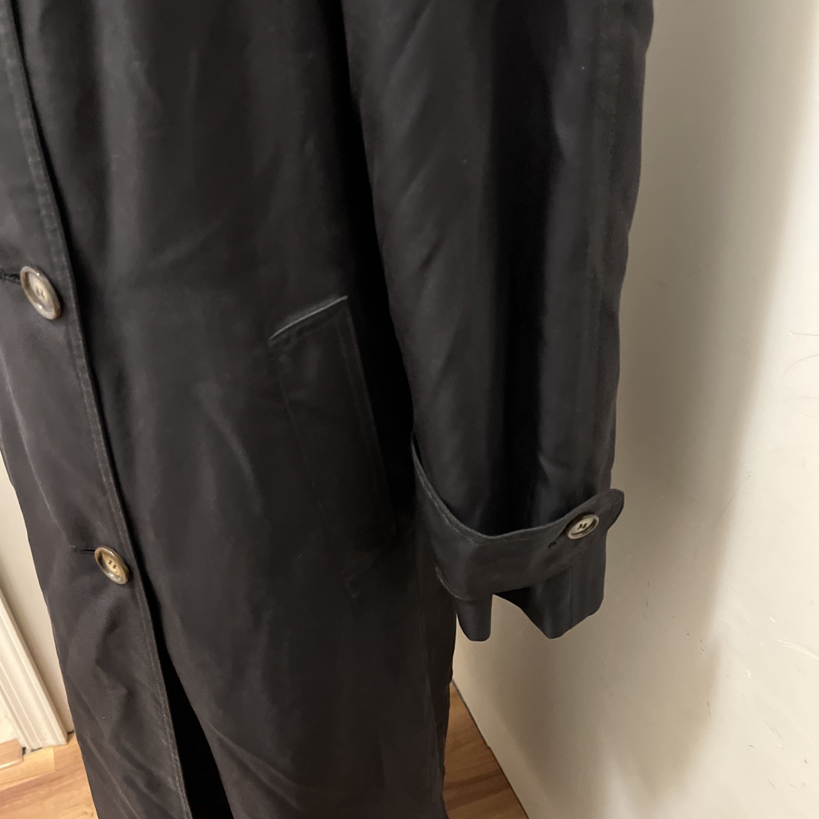 Vintage Count Romi Black 100% Silk Trench Coat Fall Size 4