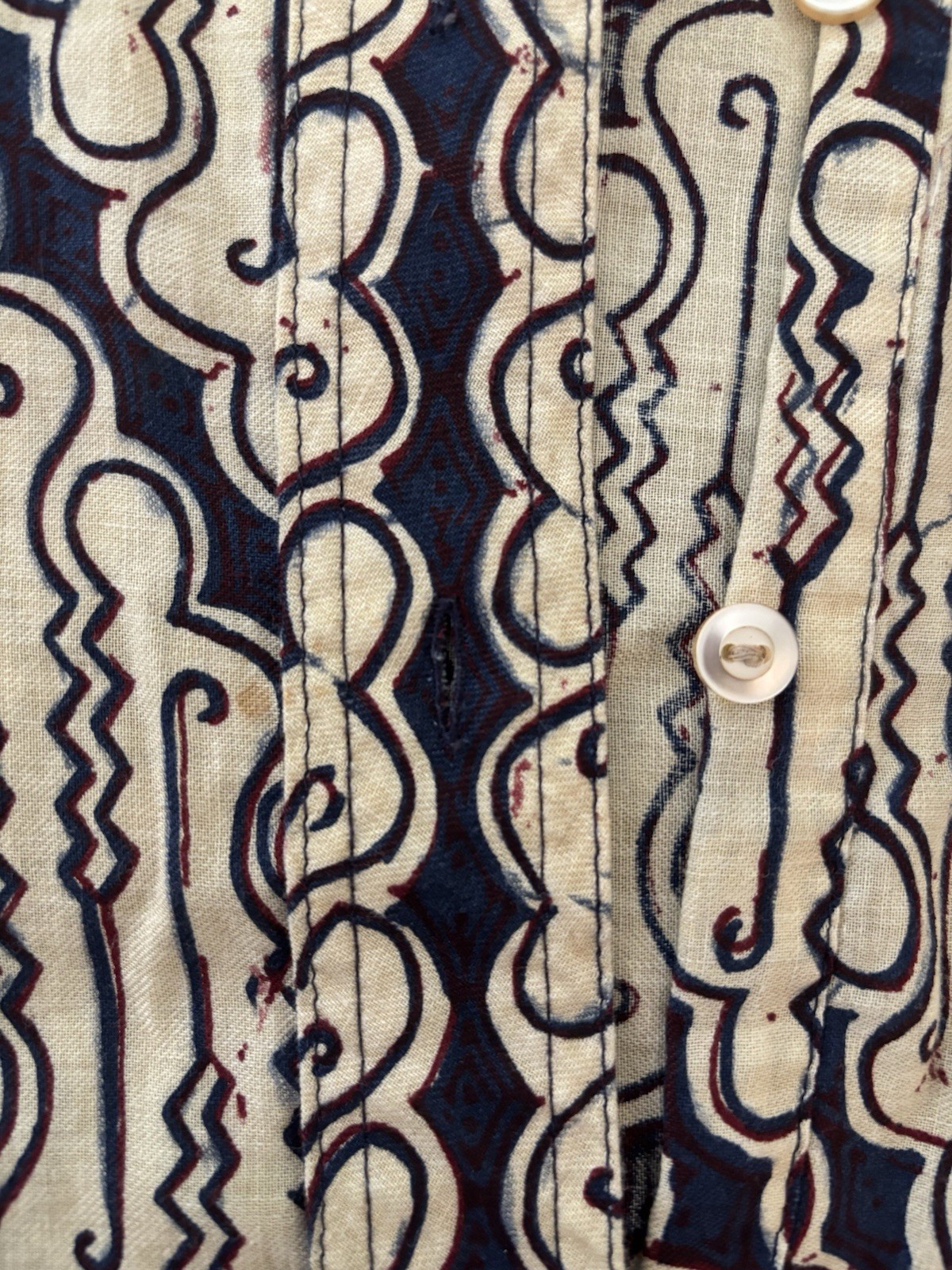 Vintage 70’s Copperfield Tunic Top – Cream And Navy With Unique Pattern – XS/S