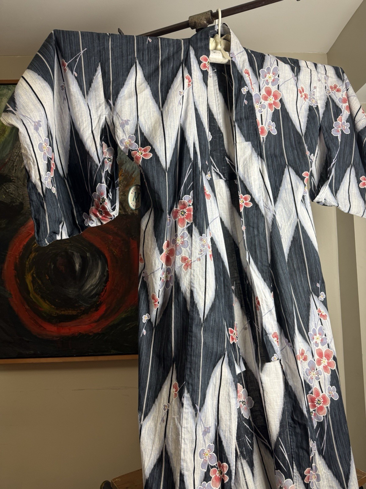 Vintage 1990s Blue White Purple Pink Floral Summer Kimono