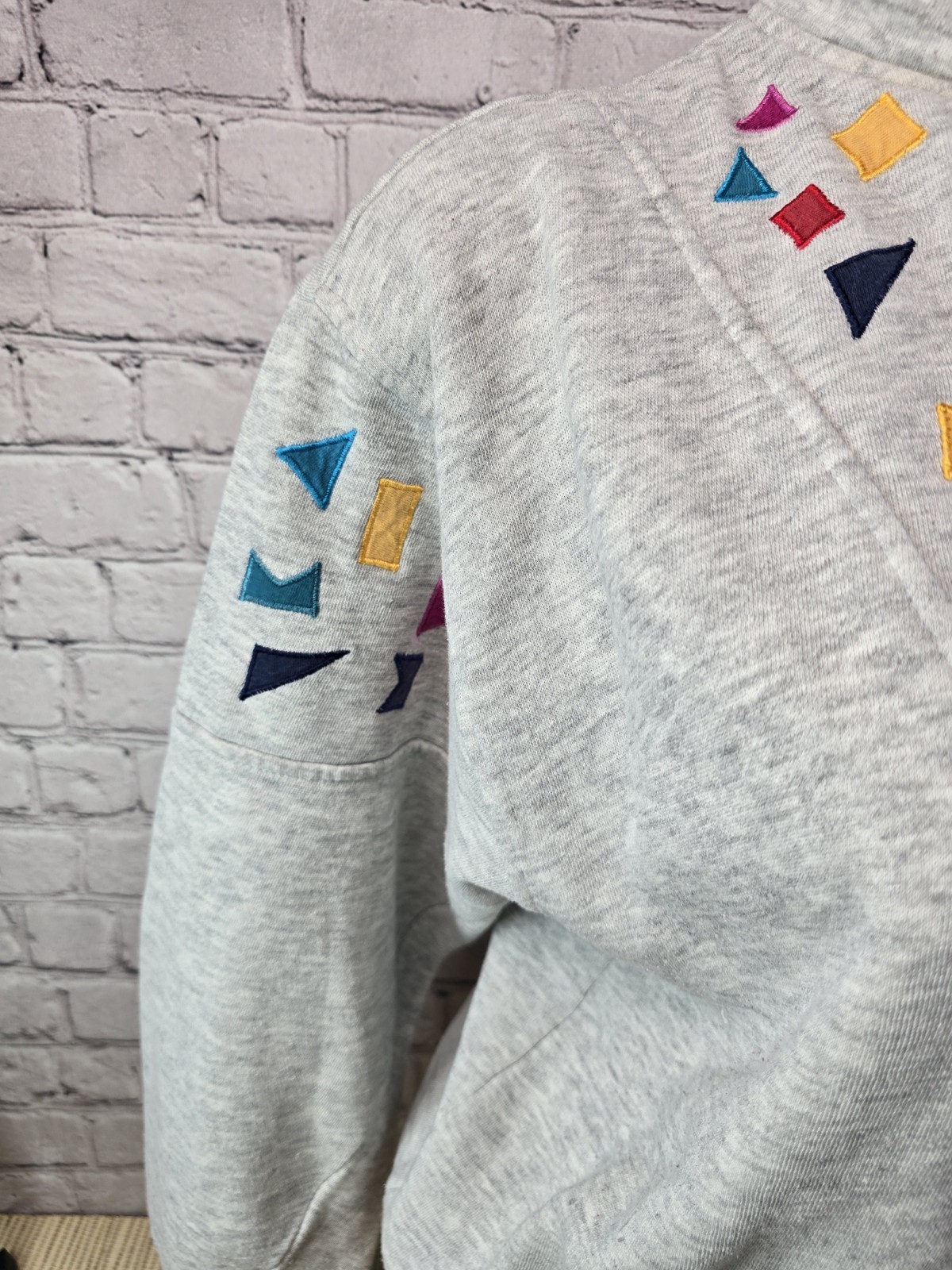 Vintage Chinawear Morsly M Gray Aztec Geometric Retro Zip Sweatshirt READ SPOTS