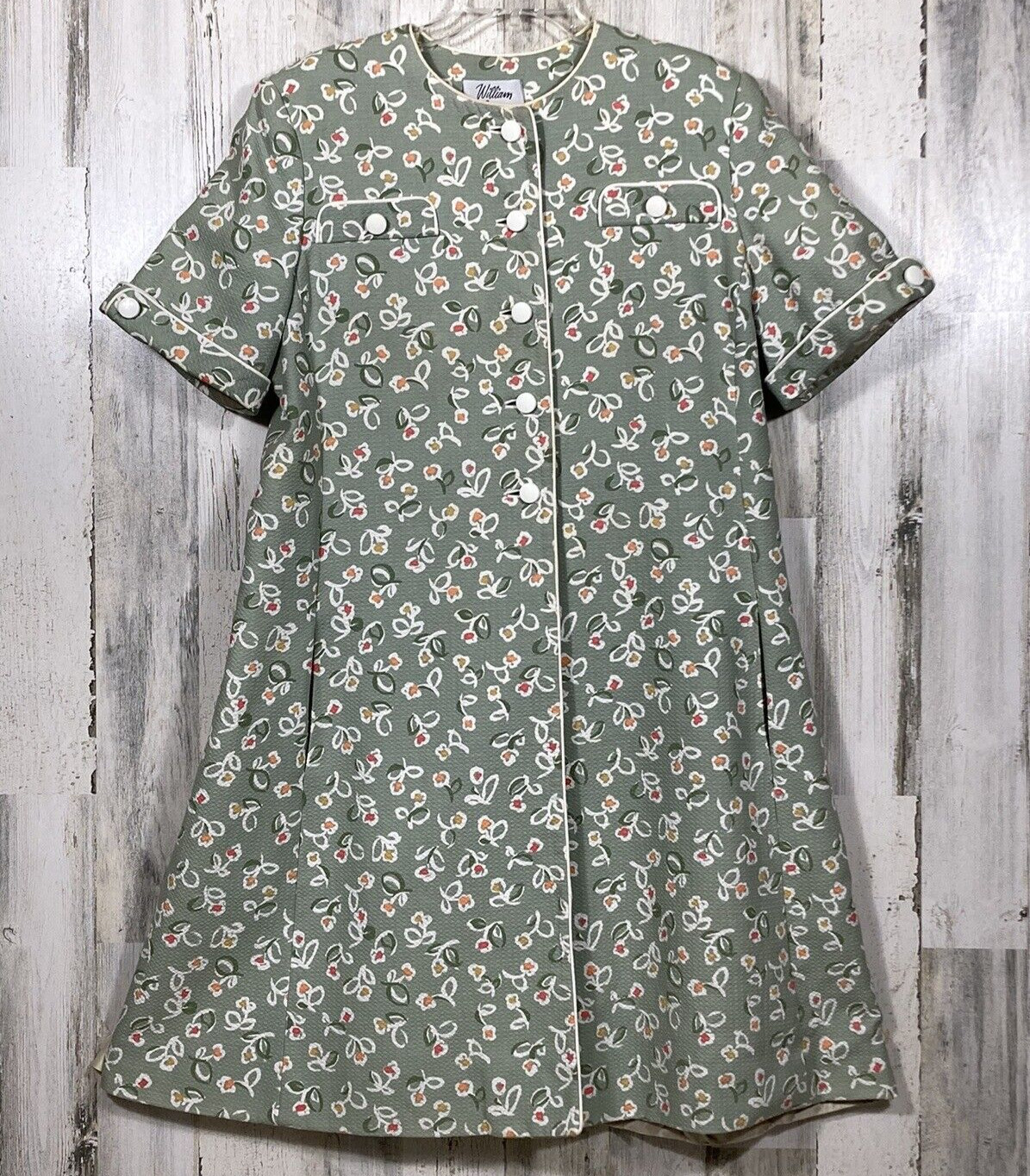 William Pearson Shift House Dress Woman XL Green Orange White Knee Length