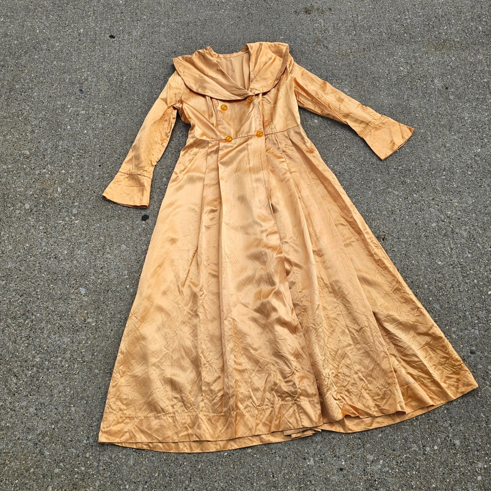 Vintage 40s Satin Gold Apricot Jacket Collar Double Breasted Coat Dressing Gown