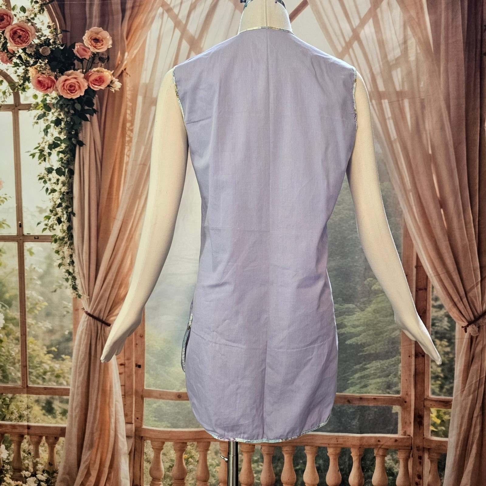 Vintage 1960s Housedress Minidress Pinafore Dress Lilac Purple Teapot Applique