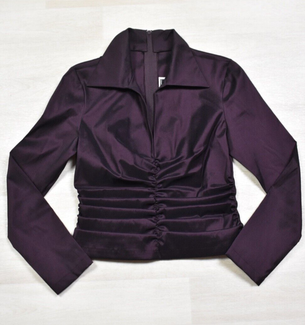 90s Tadashi Shoji Designer Blouse Top Purple Cyber Couture Collar SZ 8 VTG Y2K