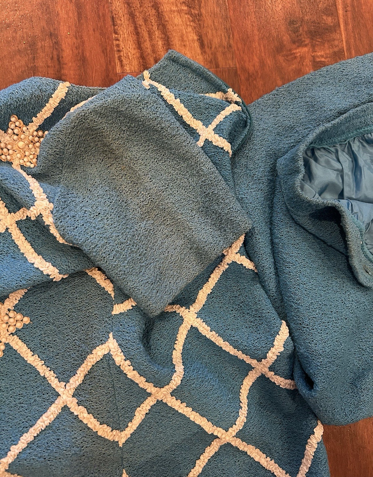 Vintage Apollo Knits 2 Piece Skirt Set Teal Blue Argyle Knits 1960’s Mod Dress