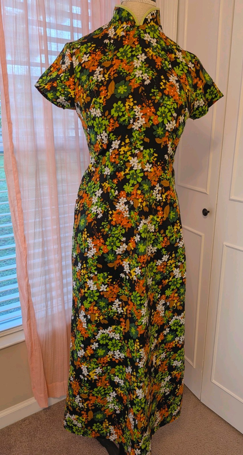 Asian Style Vintage Brown Flowered Maxi Dress
