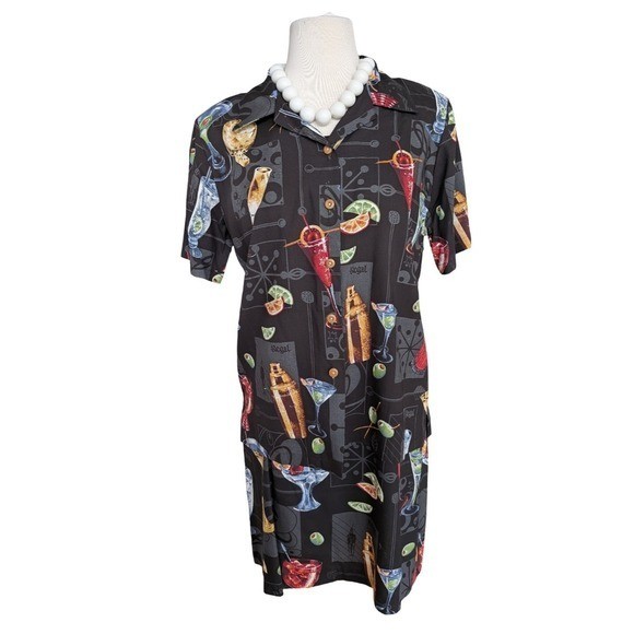 Paradise Found Hawaii Cocktail Print 2pc Set Shirt Dress Medium Retro