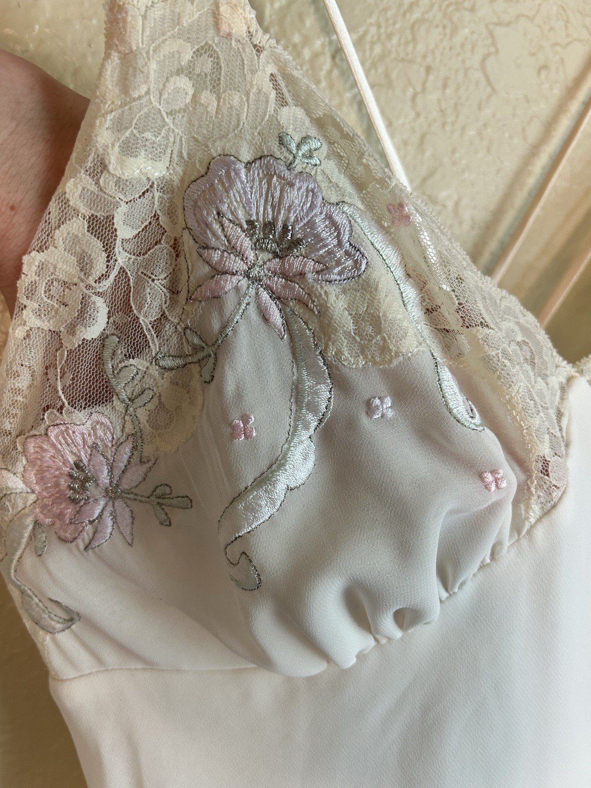 Vintage 90s Embroidered And Lace Trim Short Camisole Slip Dress Size Medium