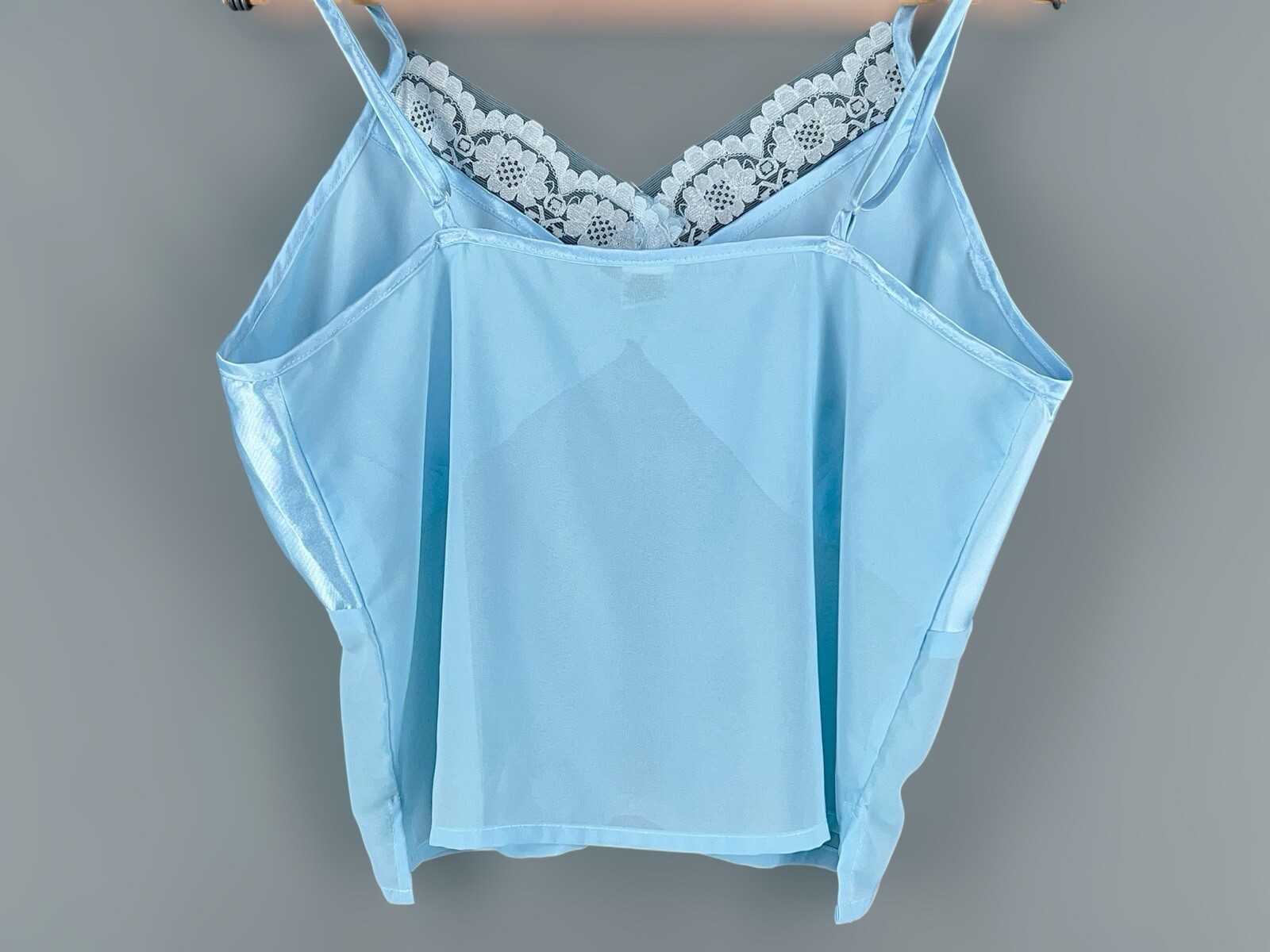 Y2K Blue Sheer Mesh Satin Cami Camisole Cropped Lace M