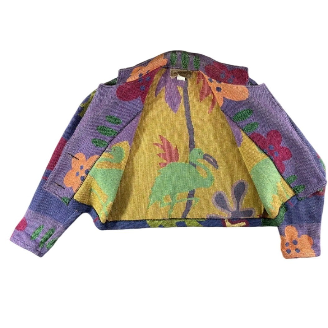Painted Pony Tapestry Jacket Womens Large Flamingo Tropical Vintage 90s Cropped
