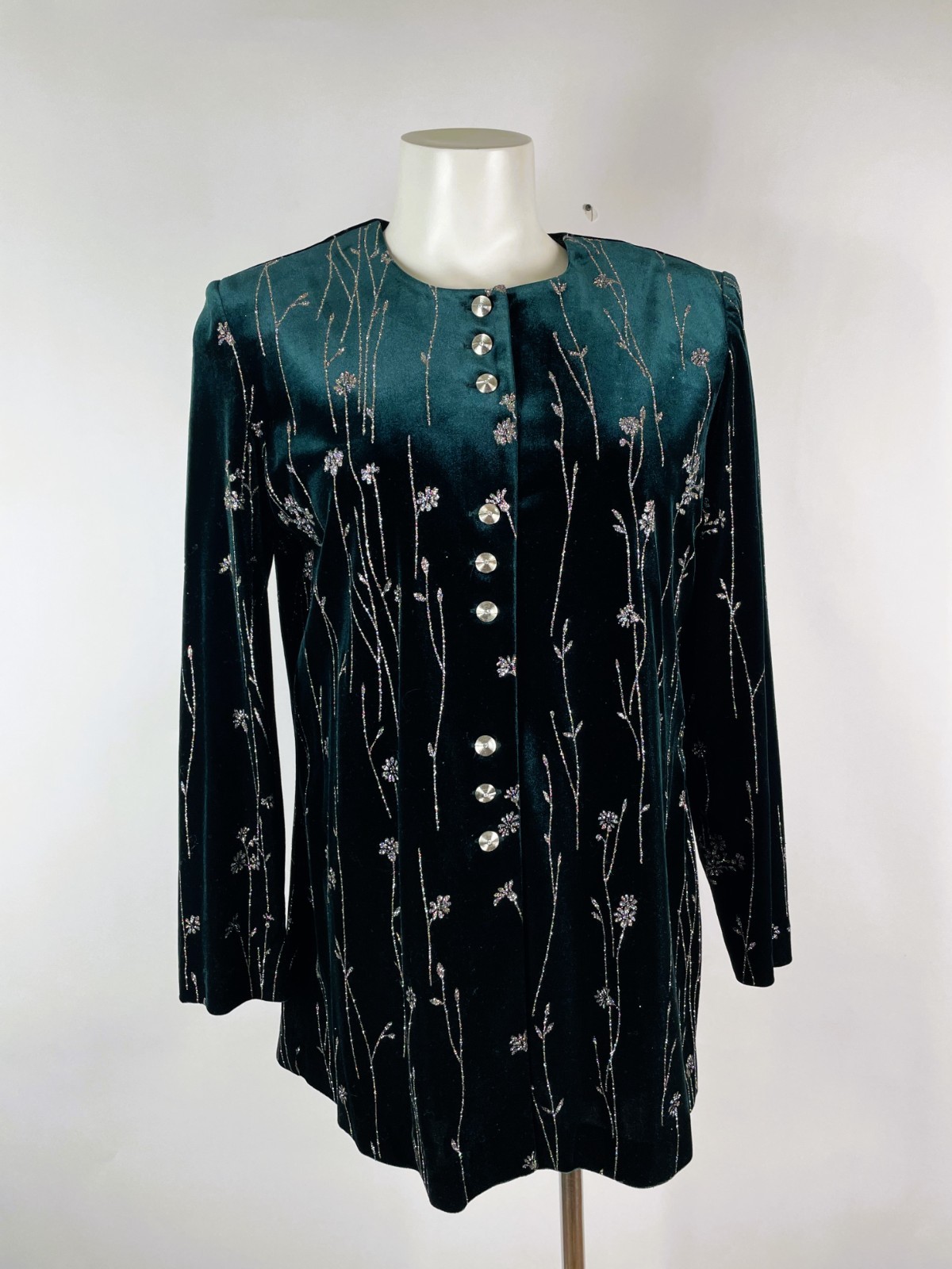 Vintage 90s Green Velvet Evening Jacket Padded shoulders Petite 12