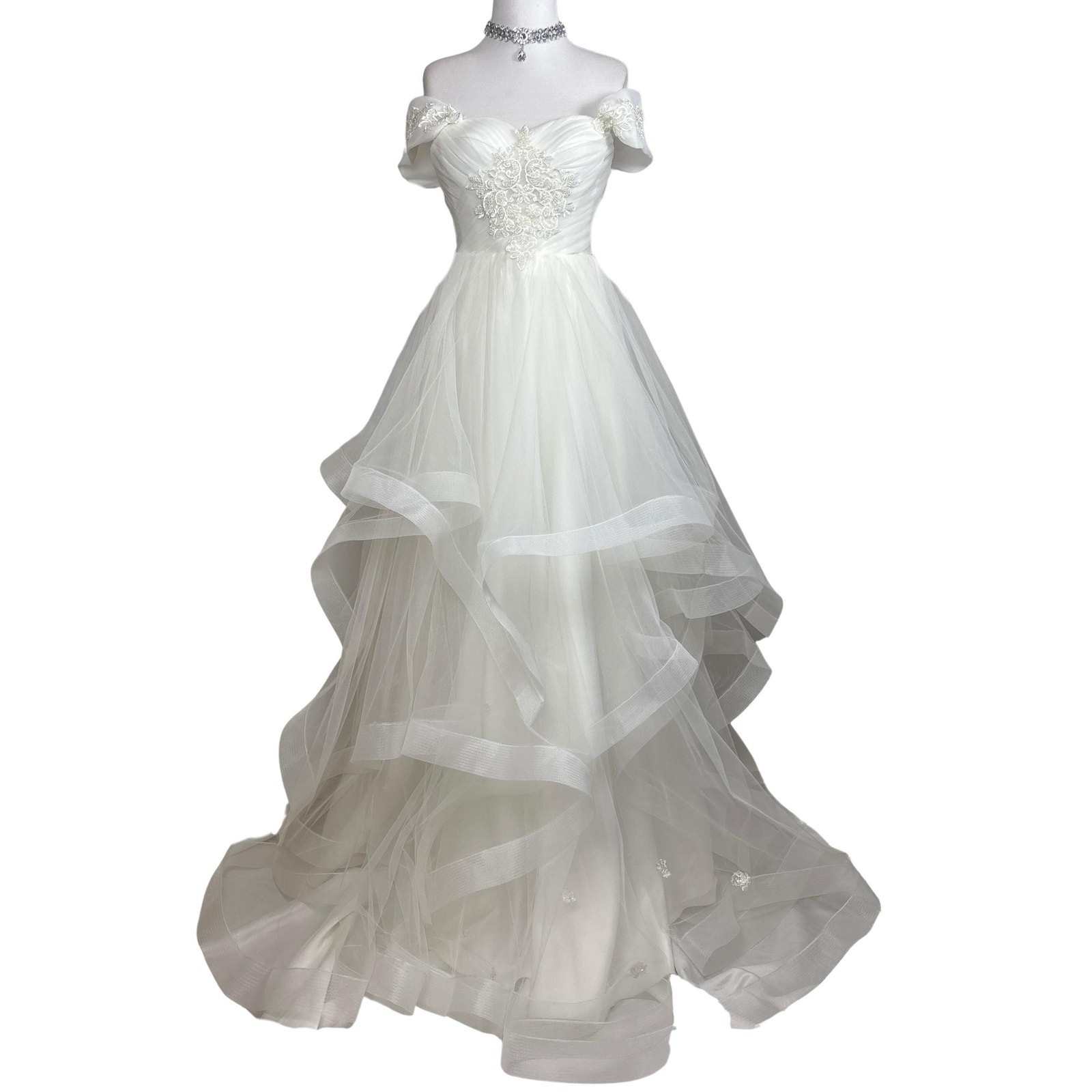 Vintage Ivory Bridal Gown Lace Up Back Off Shoulder Wedding Dress Fairycore
