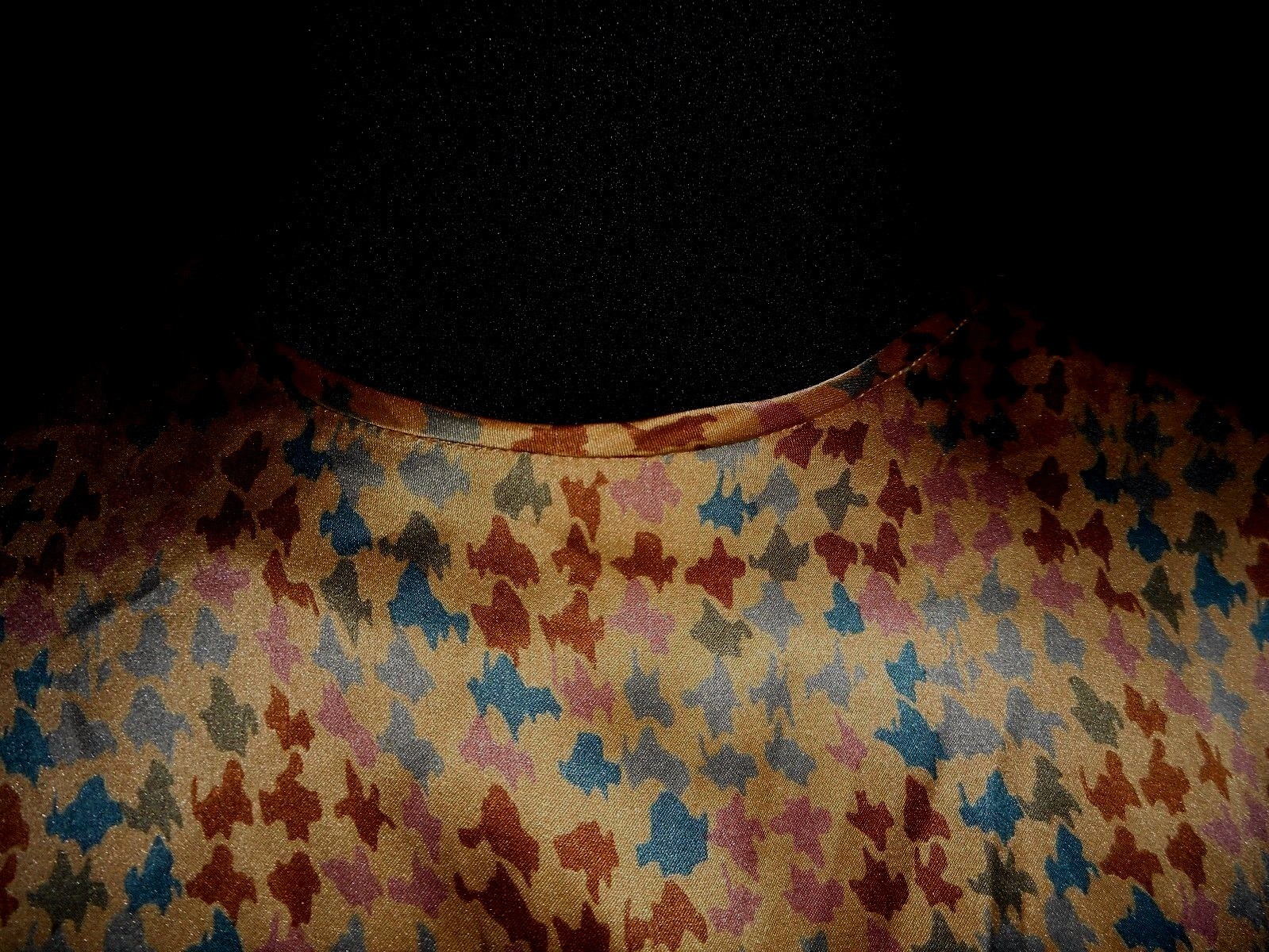 USA VinTage 4 Silk Blouse Gold Beige Teal Long Sleeve Jewel Keyhole Neckline