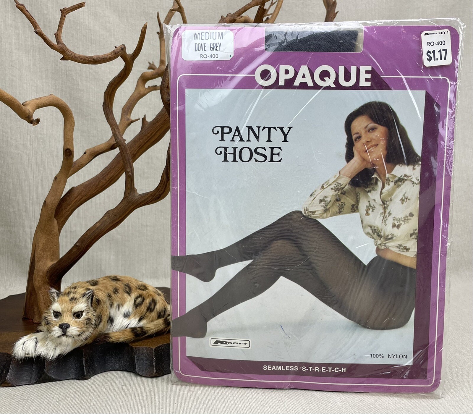 KMart Panty Hose Vintage ~Medium Dove Grey~ Opaque Seamless Stretch Nylon