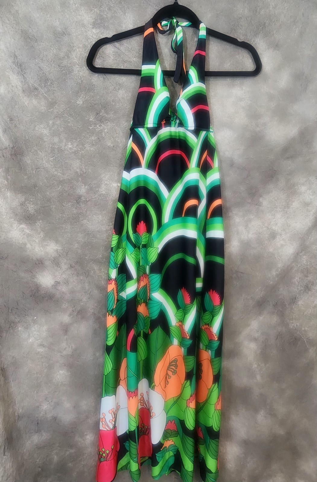 Vintage 60’s Jantzen Deco Poppy Floral Halter Resort Dress Tag Size 10, True 4/6