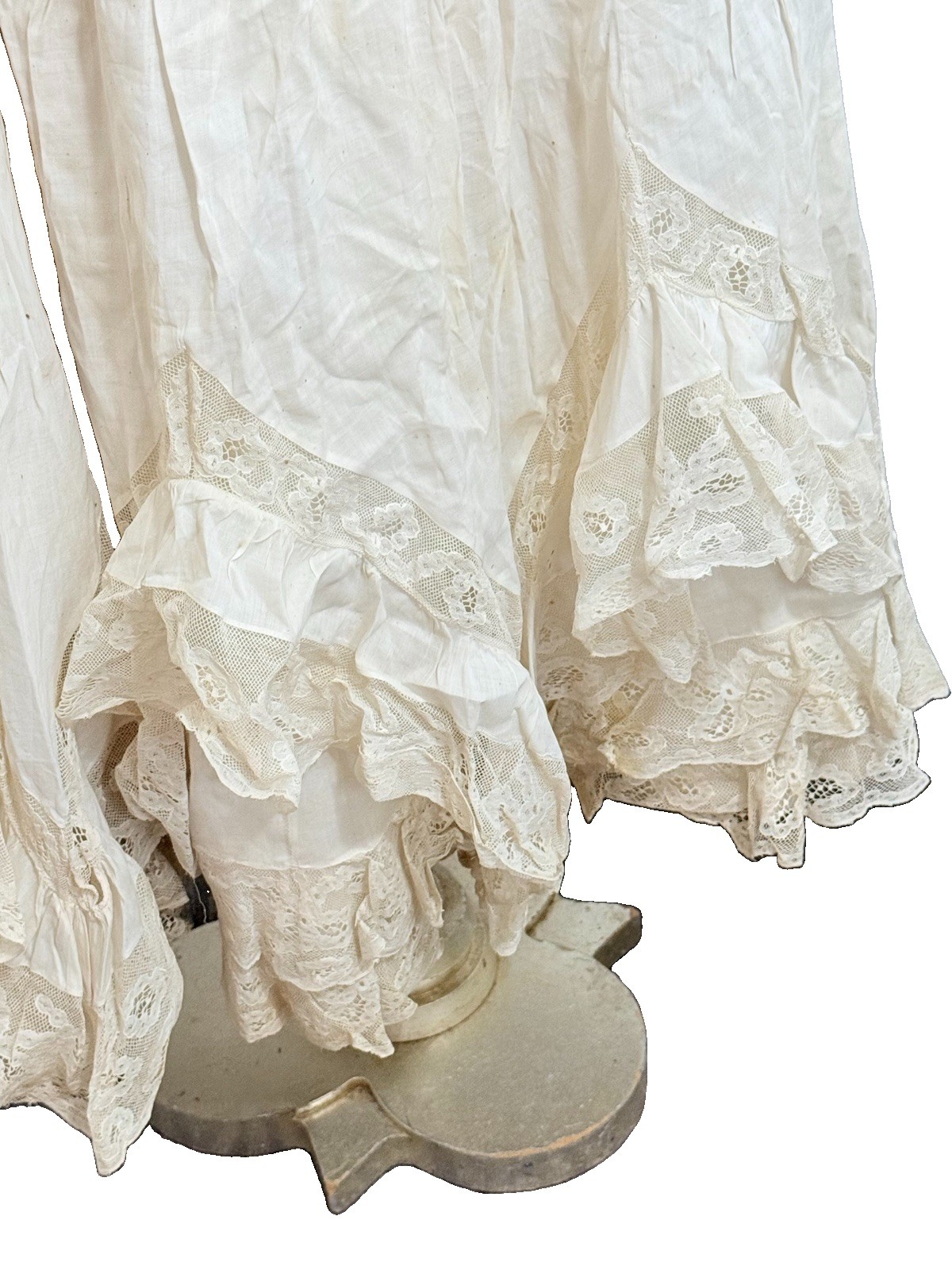 Antique Victorian Cotton & 3 Layers Of Lace Petticoat Underskirt Vintage 27w 35L