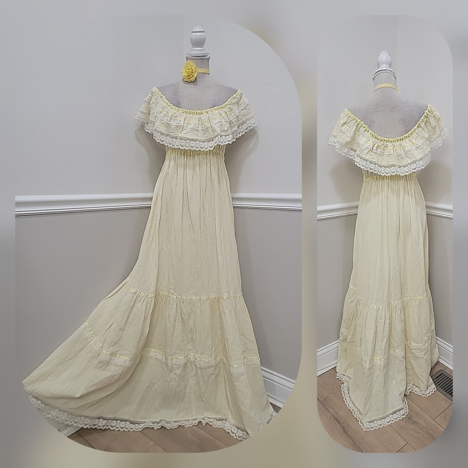 Vtg 70s Candi Jones California Maxi Dress Boho Romantic Prairie Cottage Wedding