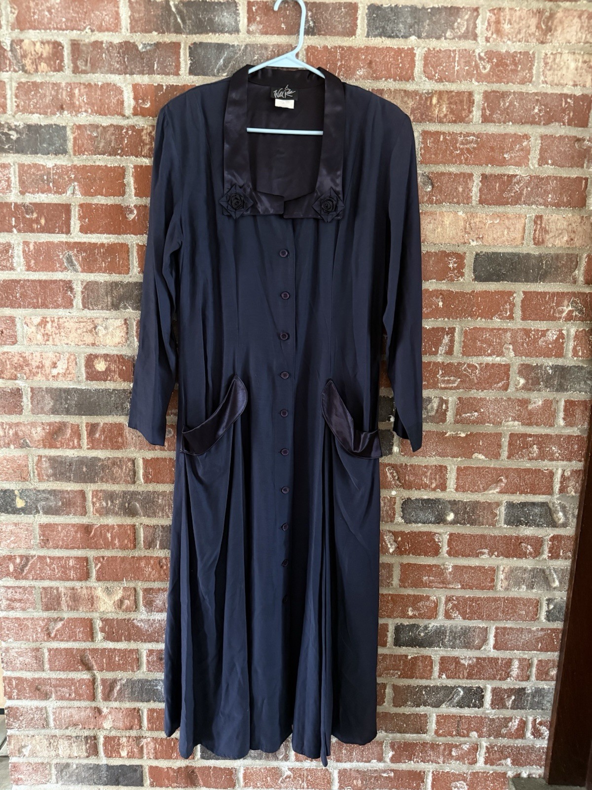 VTG 90s Wild Rose Black Midi Dress Collared V Retro Victorian S 14