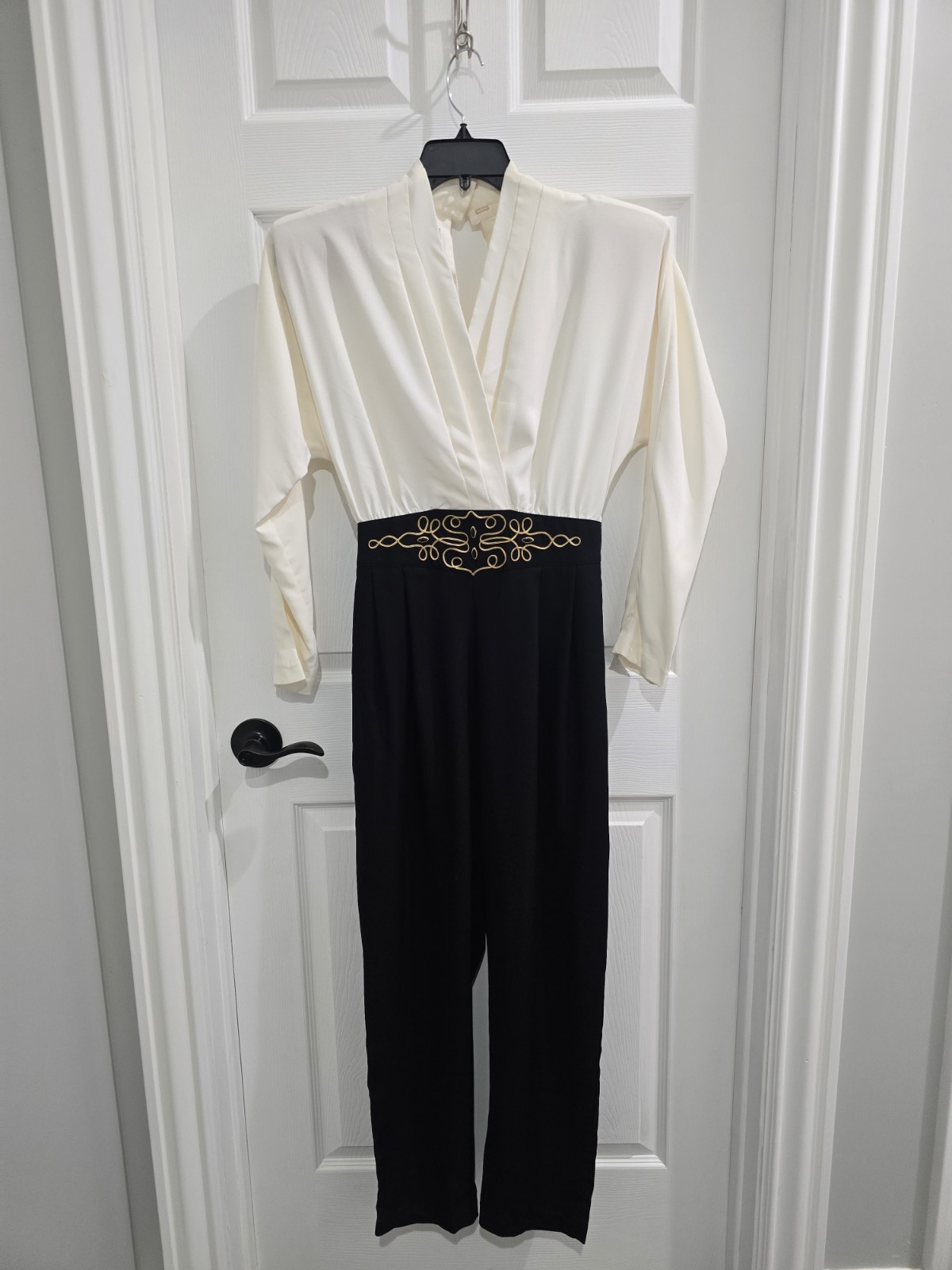 Vintage Joan Walters Petites Classy Jumpsuit Cream And Black 80s Charm EUC