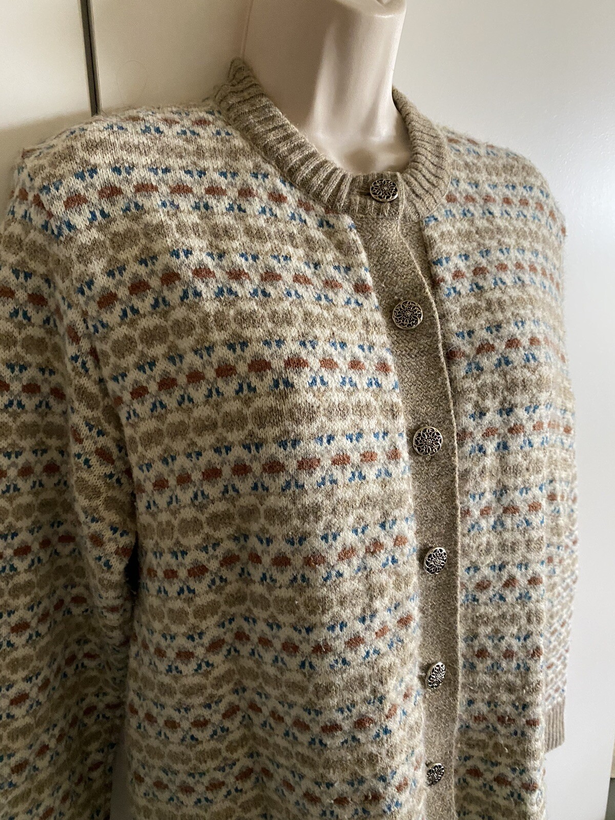 VTG 60’s JERSILD Camel Button Down ski CARDIGAN Sweater 100% WINTUK WOOL SZ 40