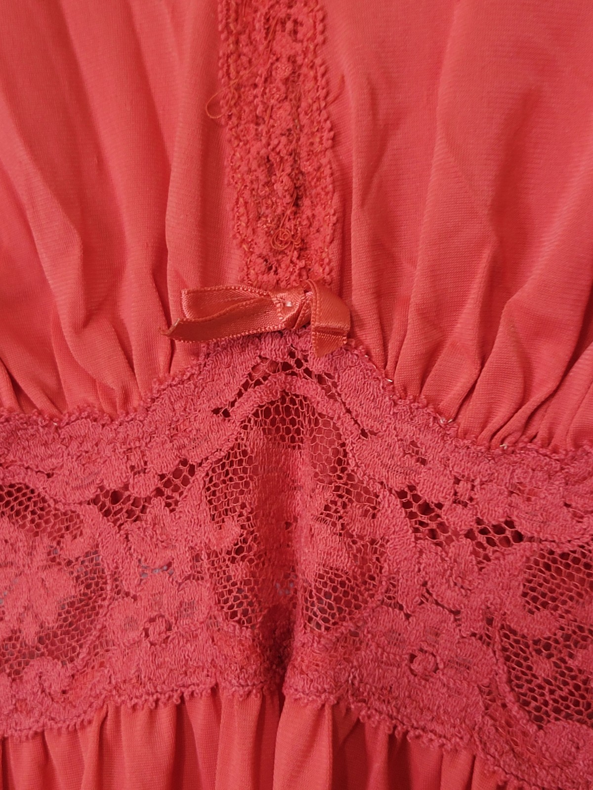 Miss Elaine Nylon Nightgown Red Lace Sz M Lingerie Chemise USA