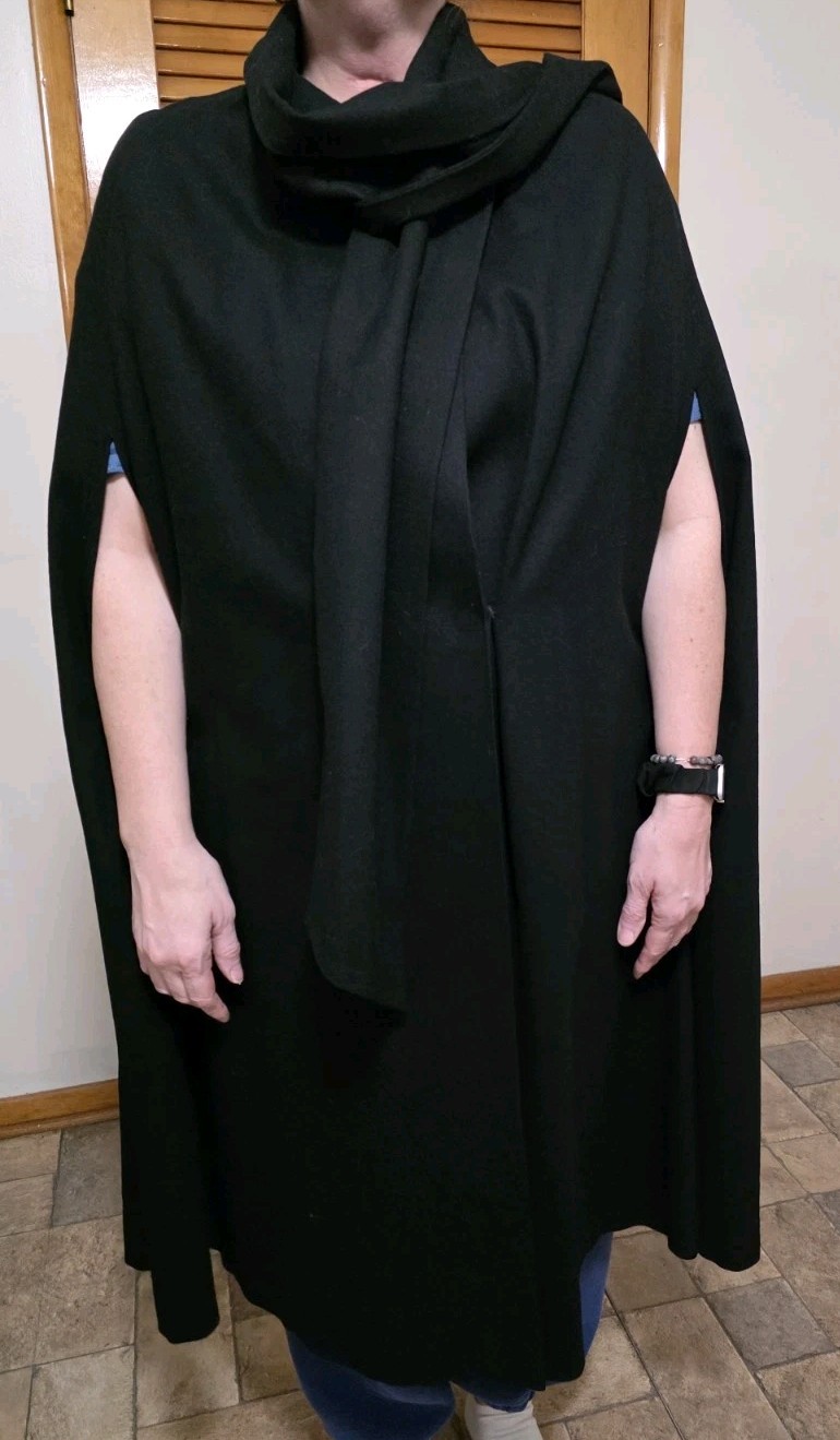 Vintage Wellington Fashions Black Merino Wool Full Length Cape Poncho Coat Cloak