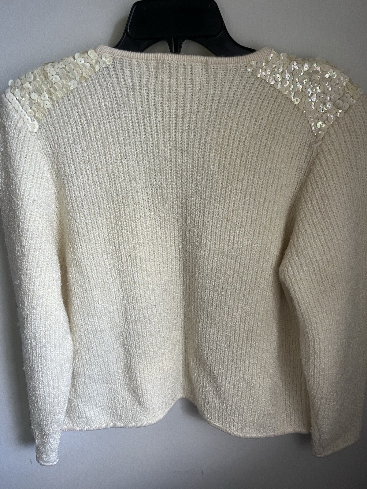 Compositions Vintage Sweater Knit Cardigan Open Front 70s Chunky Sequins Large