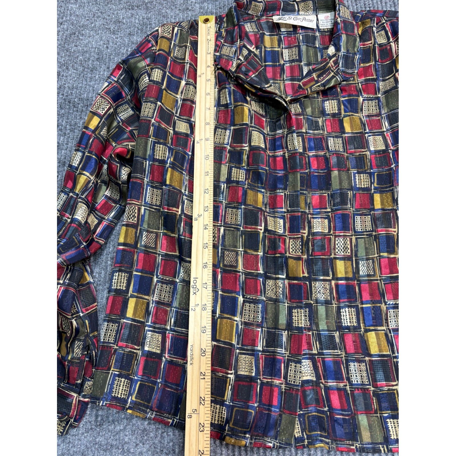 Vintage Yves St Clair Petites Vintage Geometric Grid Button Up Blouse 10P