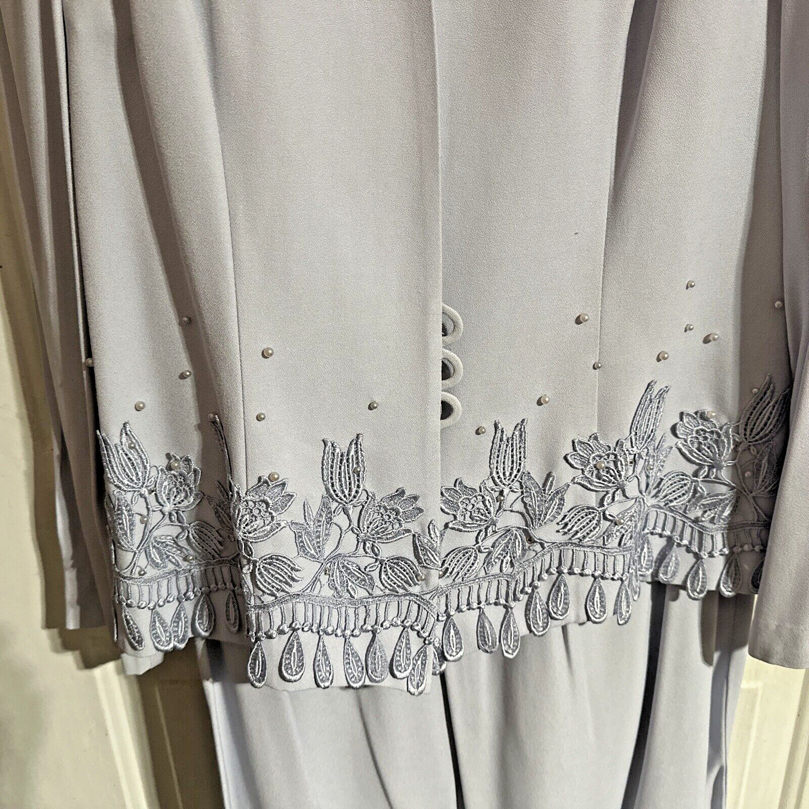 Vintage 90s R&M Richards Jacket and Skirt Set Size 16 Beaded Lilac Embroidered