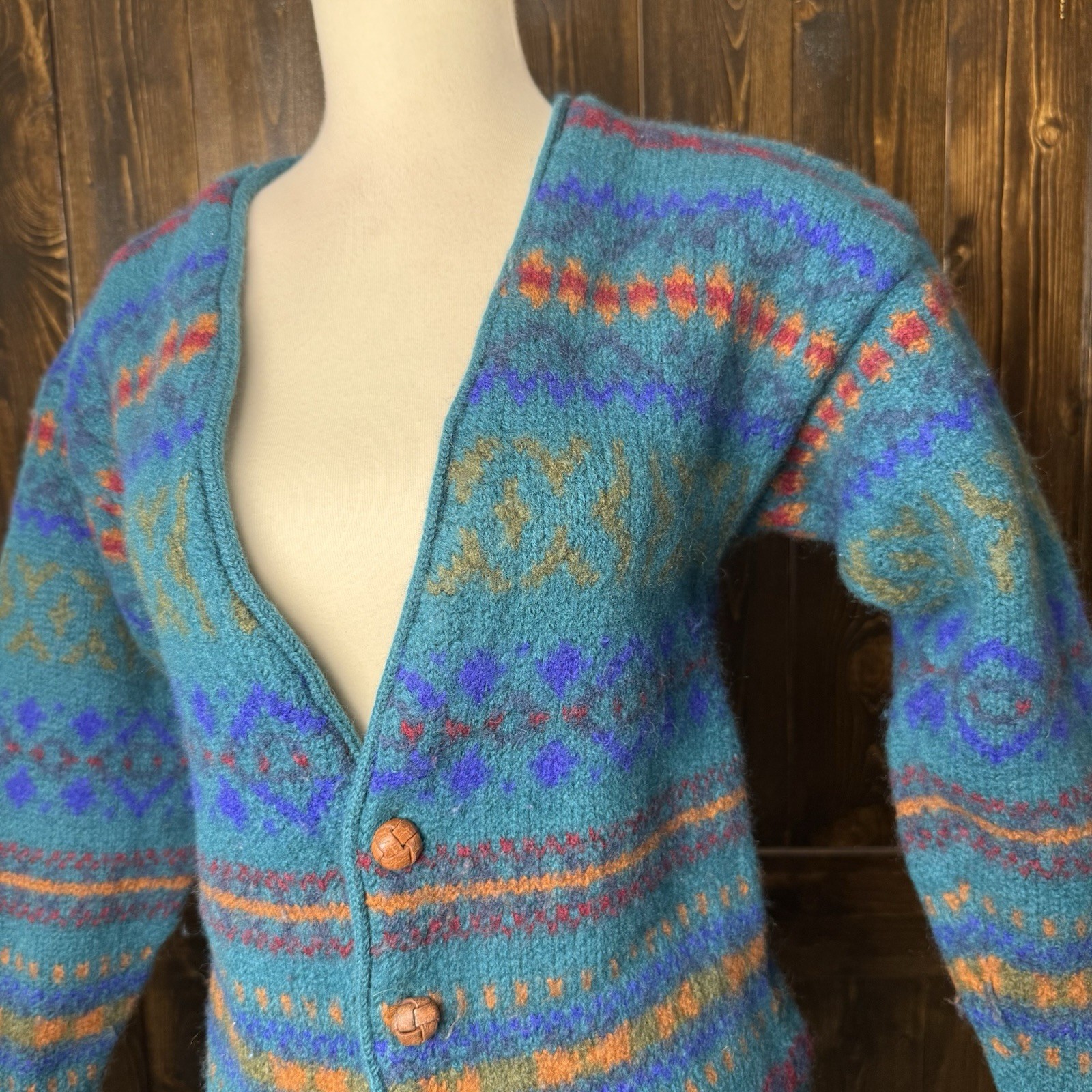 Vintage 1990s Gap Wool Knit Geometric Pattern Cardigan Sweater Small Medium