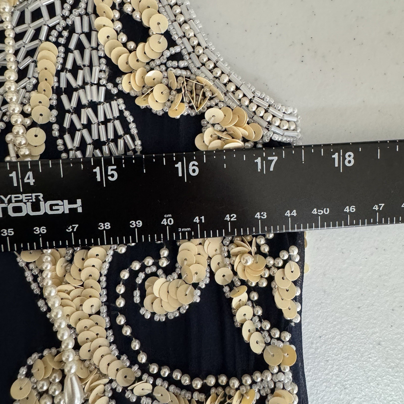 Vintage 80s 90s NITE LINE Beaded Sequin Silk Dress Blue Gold Floral Niteline 10